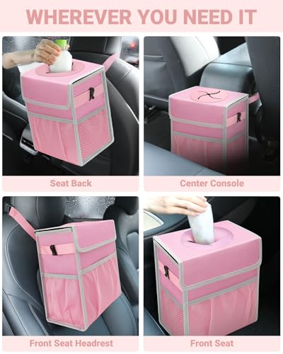 Car Trash Can with Lid (2.5 Gallons / Pink)