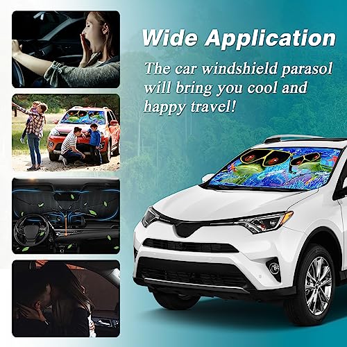 Frog Car Windshield Sun Shade Umbrella Frog Diving Foldable Car Windshield Sunshade UV Protector Automotive Window Sunshades for Sedan SUV Pickup Truck (UmbrellaStyle-2 / Expanded: 147 × 75 cm, Folded: 33 × 11 cm)