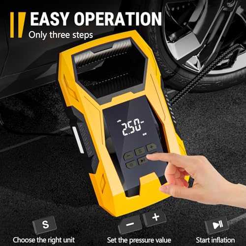 AC DC Tire Inflator Portable Air Compressor (Yellow)