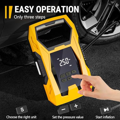 AC DC Tire Inflator Portable Air Compressor (Yellow)