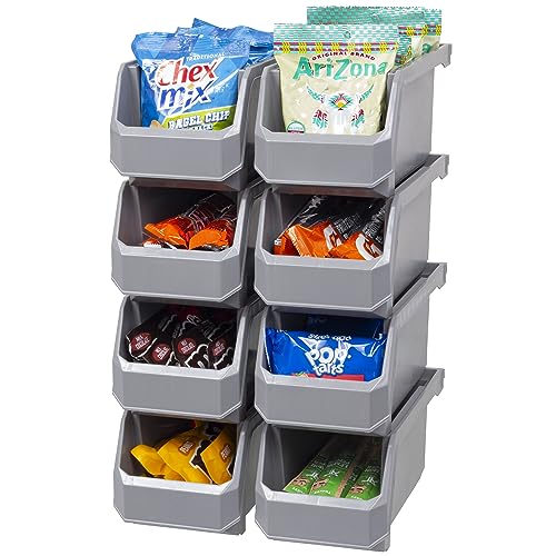 Medium Stackable Plastic Storage Bins (Grey / Medium, 8-Pack)