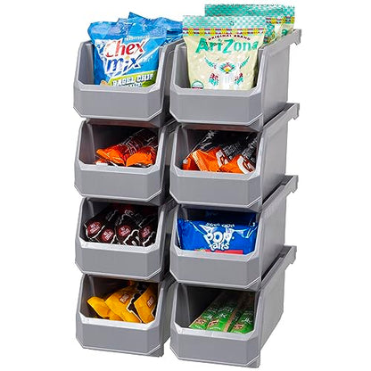 Medium Stackable Plastic Storage Bins (Grey / Medium, 8-Pack)