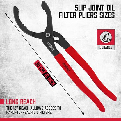 12" Adjustable Oil Filter Pliers (Red)