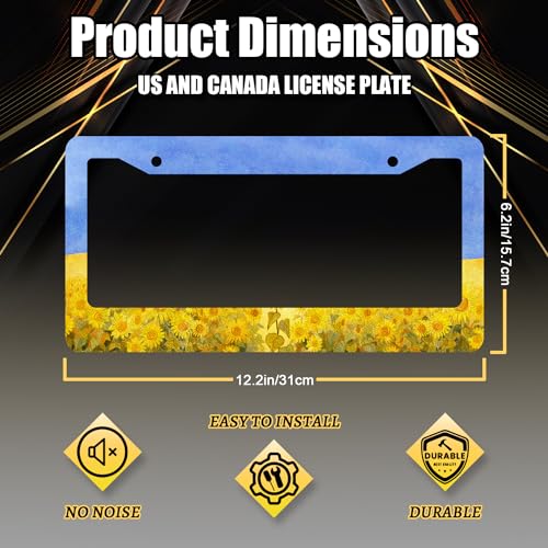 Stainless Steel Sunflower Yellow Floral License Plate Frame 12.3X 6.3 (Watercolor Sunflowers Floral Pattern)