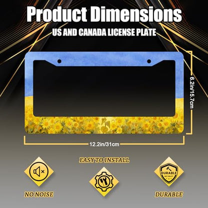 Stainless Steel Sunflower Yellow Floral License Plate Frame 12.3X 6.3 (Watercolor Sunflowers Floral Pattern)