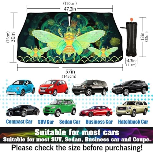 Funny Bee Car Windshield Sun Shade Umbrella Sunshade Block UV Rays Sun Visor Protector Auto Windshield Sunshade to Keep Vehicle Cool for Cars Trucks & Suvs 57 X 30 in (57'' X 30'' / style-AB10)