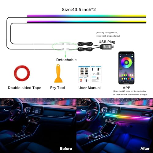 Acrylic Interior Car LED Strip Lights (2 Pieces)