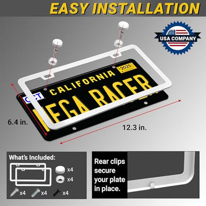 Premium Slim Gloss White License Plate Frames (White / 2 Piece)