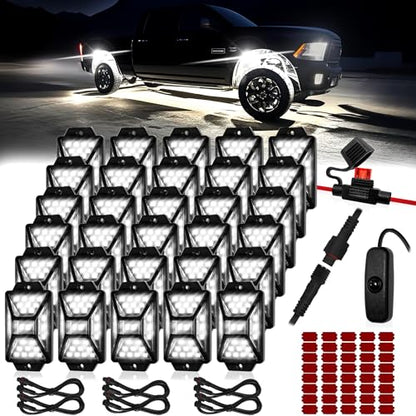 40 Pods Pure White LED Rock Lights Kit with Switch Wiring Harness (40 pods)