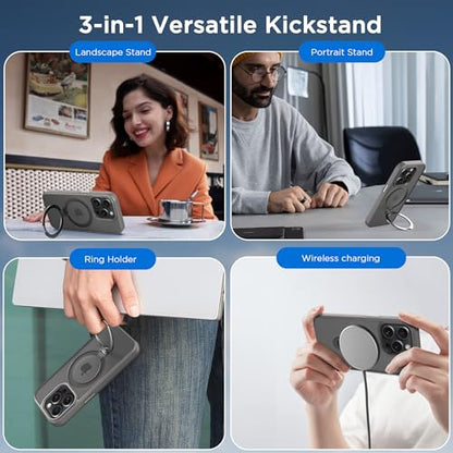 Magnetic Case for iPhone 15 Pro with Stand (6.1" (for iPhone 15 Pro) / Light Gray)