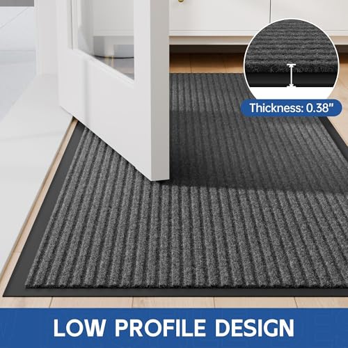 Front Door Mat (2' x 4' (Rectangular) / Gray-stripe)