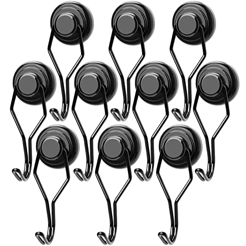 Magnetic Hooks 10 Pack 80Lbs Heavy Duty Neodymium Magnet Hook (Black / 1×2.66 in)