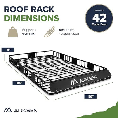 84" x 50" x 6" Extra Wide Roof Rack Basket with Extension (84" Cargo Rack w/3 Nets)