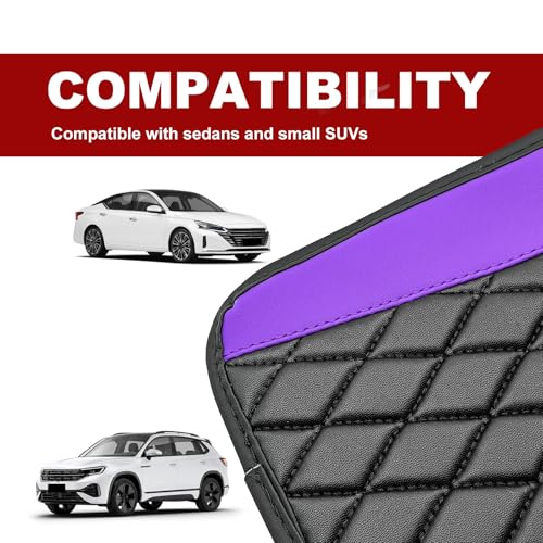 Leather Car Center Console Cover with Side Storage Pockets (Purple)