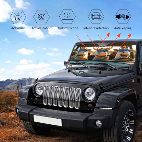 Funny Cow Car Sun Shade Windshield Sunshade Foldable Front Window Shield Cover for Truck SUV (Blue4 / Small)