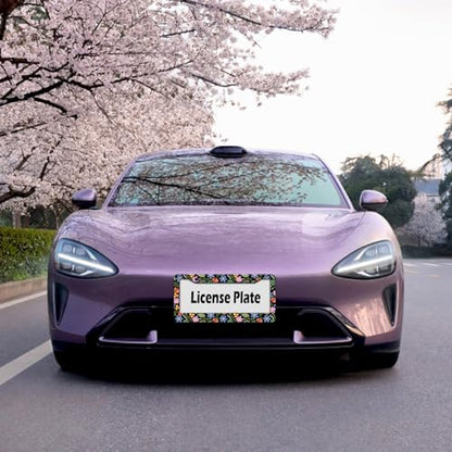 Colorful Wildflower License Plate Frames Cute Flowers Women License Plate Holder Covers Floral Girly Car Tag Frame Metal Aluminum Rustproof Decorative Car Accessories with Screws (Blue purple flowers)