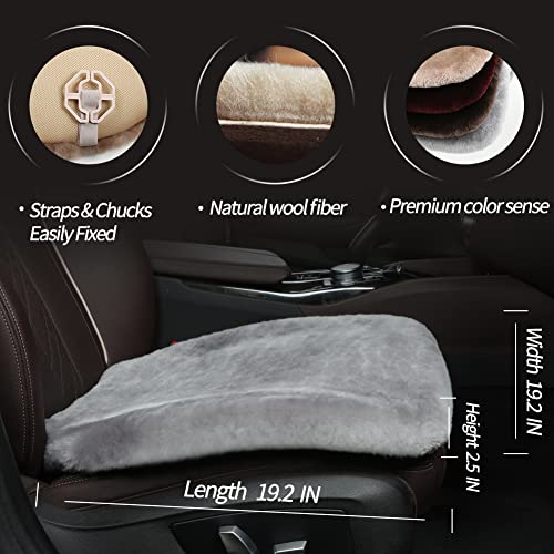 Genuine Sheepskin Car Seat Cushion Seat Covers for Cars Trucks SUV Comfort Seat Protector Pad for Car Driver Seat Car Accessories for Women Office Chair Car Decor (Grey / Front Seat Cushion-1 Pc)