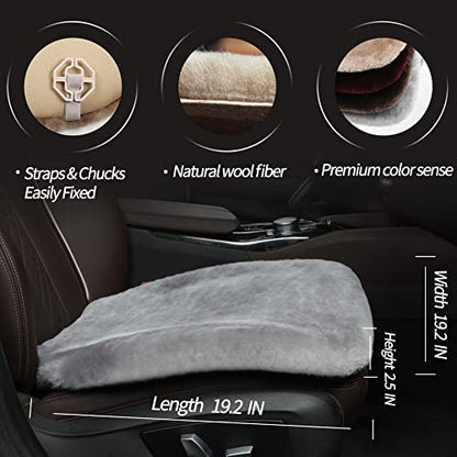 Genuine Sheepskin Car Seat Cushion Seat Covers for Cars Trucks SUV Comfort Seat Protector Pad for Car Driver Seat Car Accessories for Women Office Chair Car Decor (Grey / Front Seat Cushion-1 Pc)