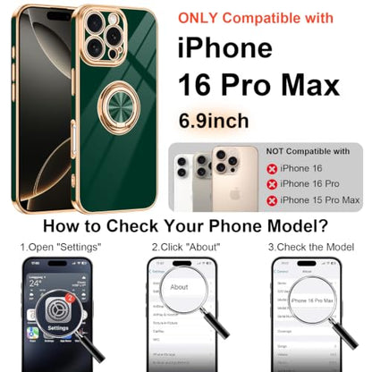 Designed for iPhone 16 Pro Max Case with Ring Stand Slim Green (Green / 6.9'' iPhone 16 Pro Max)