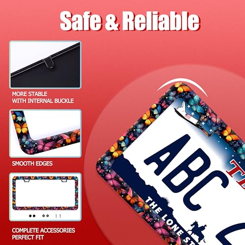 Colorful Butterfly Stainless Steel License Plate Frame for US Cars Decor (Butterfly)