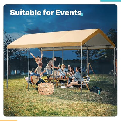 Carport Replacement Canopy Cover for Car Tent Top Garage Shelter Cover Tarp with Ball Bungees (Beige / 10' x 20')