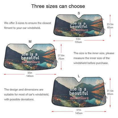 Car Windshield Sun Shade Quote Life is A Beautiful Adventure Foldable Car Front Windshield Sunshade Blocks UV Rays Sun Visor Sun Heat Protection for Car Truck SUV to Keep Your Vehicle Cool (Small / Retro Mountain Sea)