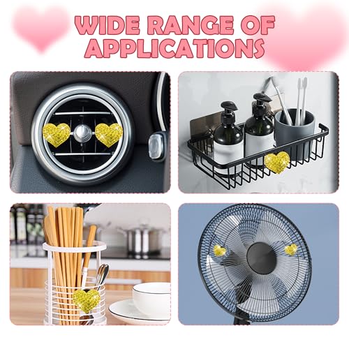 4PCS Heart Shaped Car Vent Clips with Rhinestone (Yellow)