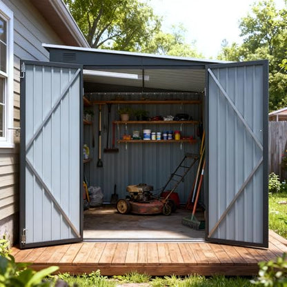 6x8 FT Lean to Shed with Lockable Double Doors (Dark Gray / 6x8 ft)
