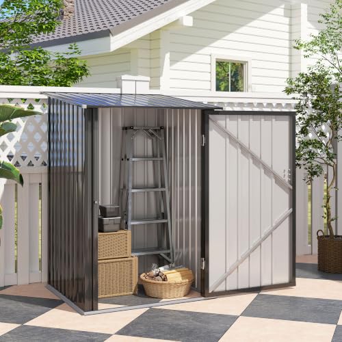 3.3' x 3.4' Outdoor Storage Shed Sloping Roof Lockable Door Gray (Dark Gray / 3.3' x 3.4')