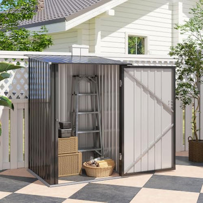 3.3' x 3.4' Outdoor Storage Shed Sloping Roof Lockable Door Gray (Dark Gray / 3.3' x 3.4')