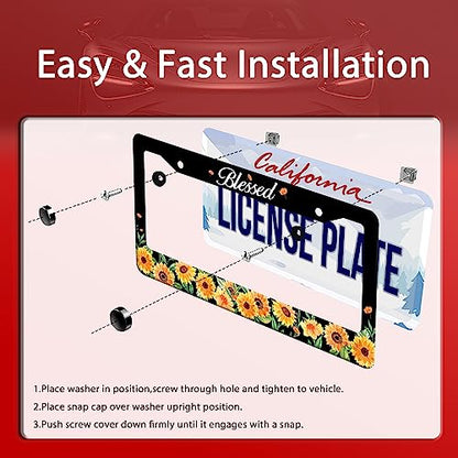 Watercolor Sunflower License Plate Frame Stainless Steel Car Parts 12.3x6.3 (Watercolor sunflower)