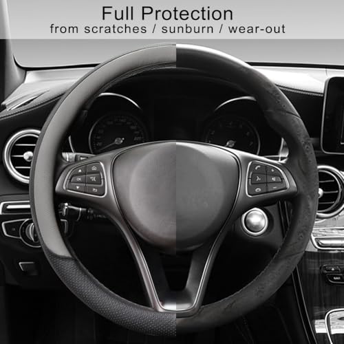 Breathable Car Steering Wheel Cover 15 inch Auto Universal Leather Wrap Non (A-Grey / M (14.5"-15"))
