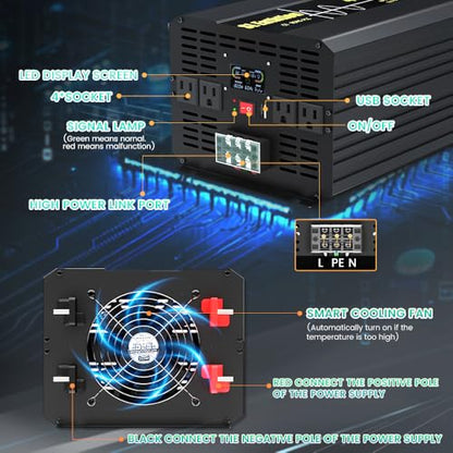 4000W Pure Sine Wave Power Inverter 12V DC to 120V AC 60HZ with LCD Display (4000W INVERTER)