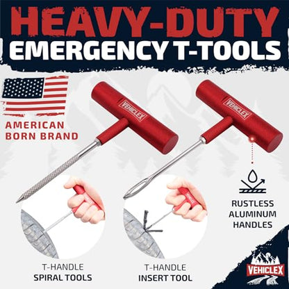 Tubeless Tire Repair Kit with Aluminum T Handle Tools and Pliers (Compact + pliers)