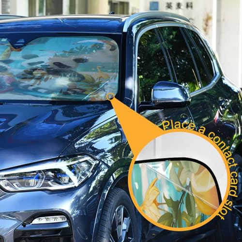 Car Windshield Sun Shade Raccoon Surfer and Sloth Panda Foldable Car Front Windshield Sunshade Blocks UV Rays Sun Visor Sun Heat Protection for Car Truck SUV to Keep Your Vehicle Cool (Medium / Raccoon Surfer and Sloth Panda)