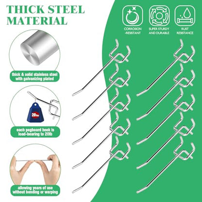 50Pcs 4" 10CM Pegboard Hooks Assortment Set (4 Inches / Silver)