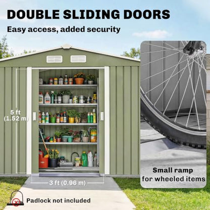 9' x 6' Outdoor Storage Shed Garden Tool Metal Shed Green (Green / 9' x 6')