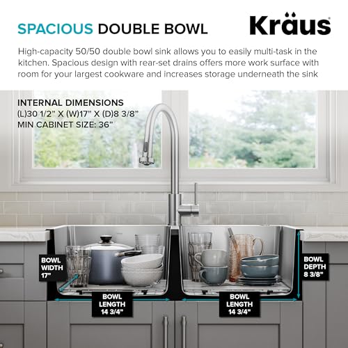 Stainless Steel 33 in Double Bowl Drop In Kitchen Sink KHT632 (33 Inch / Double Bowl — Drop In)