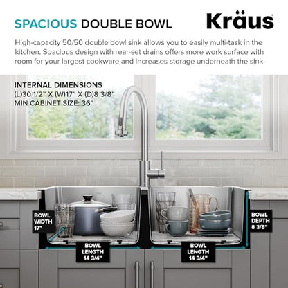 Stainless Steel 33 in Double Bowl Drop In Kitchen Sink KHT632 (33 Inch / Double Bowl — Drop In)