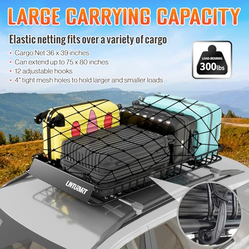 64 x 39’’ Roof Rack Cargo Basket Rooftop Cargo Carrier with Net (64"roof with net)