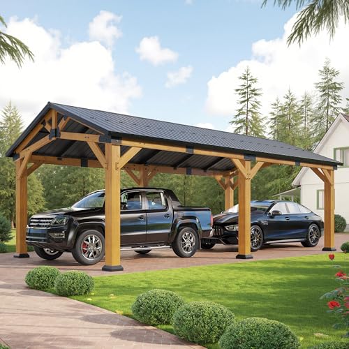12x24x9.5 FT Cedar Wood Carport with Galvanized Steel Gable Roof (12x24x9.5 FT)