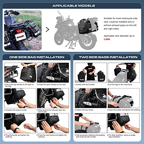 Motorcycle Saddle Bag Waterproof Motor Pannier Bag Luggage Pack Quick Release Motorbike Side Bag 20L (Black)