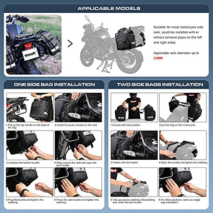 Motorcycle Saddle Bag Waterproof Motor Pannier Bag Luggage Pack Quick Release Motorbike Side Bag 20L (Black)