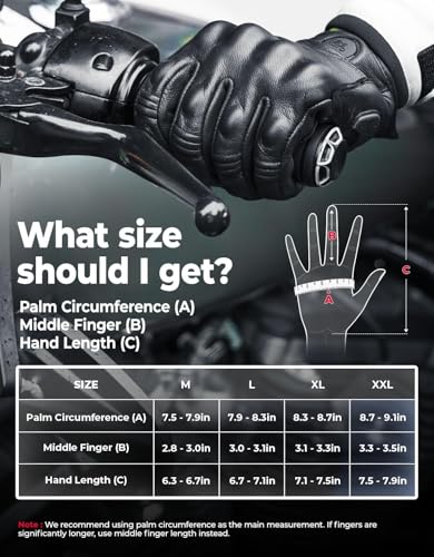Motorcycle Leather Gloves (Black / Large)