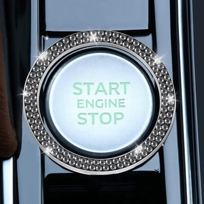 2 PCS Crystal Double Rhinestone Car Engine Start Stop Decoration Ring (Double Glossy Black)