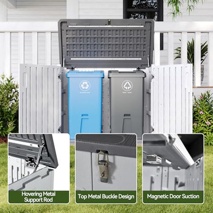 Outdoor Storage Cabinet 35 Cu.Ft Outdoor Trash Can Storage Shed (White / 35 Cu.Ft)