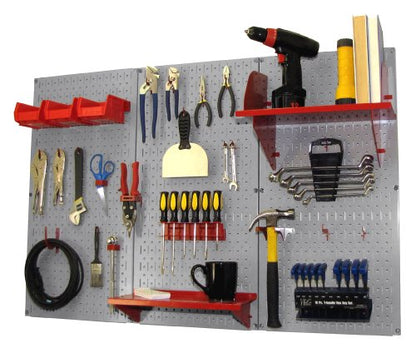 Pegboard Organizer 4 ft. Metal Pegboard Standard Tool Storage Kit with Gray Toolboard and Red Accessories (Gray Pegboard with Red Accessories)