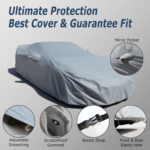 All Weather Waterproof car Cover Good for rain Snow uv Protection dust mid (SEA - (See Size Chart) / GRAY)