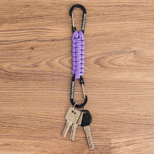 Carabiner Keychain Hook with Paracord Strap (1 Purple 1 Orange)