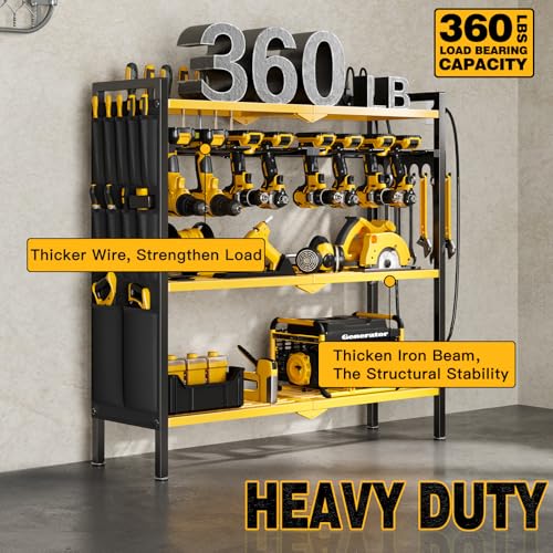Power Tool Organizer Cart with Charging Station (Yellow)
